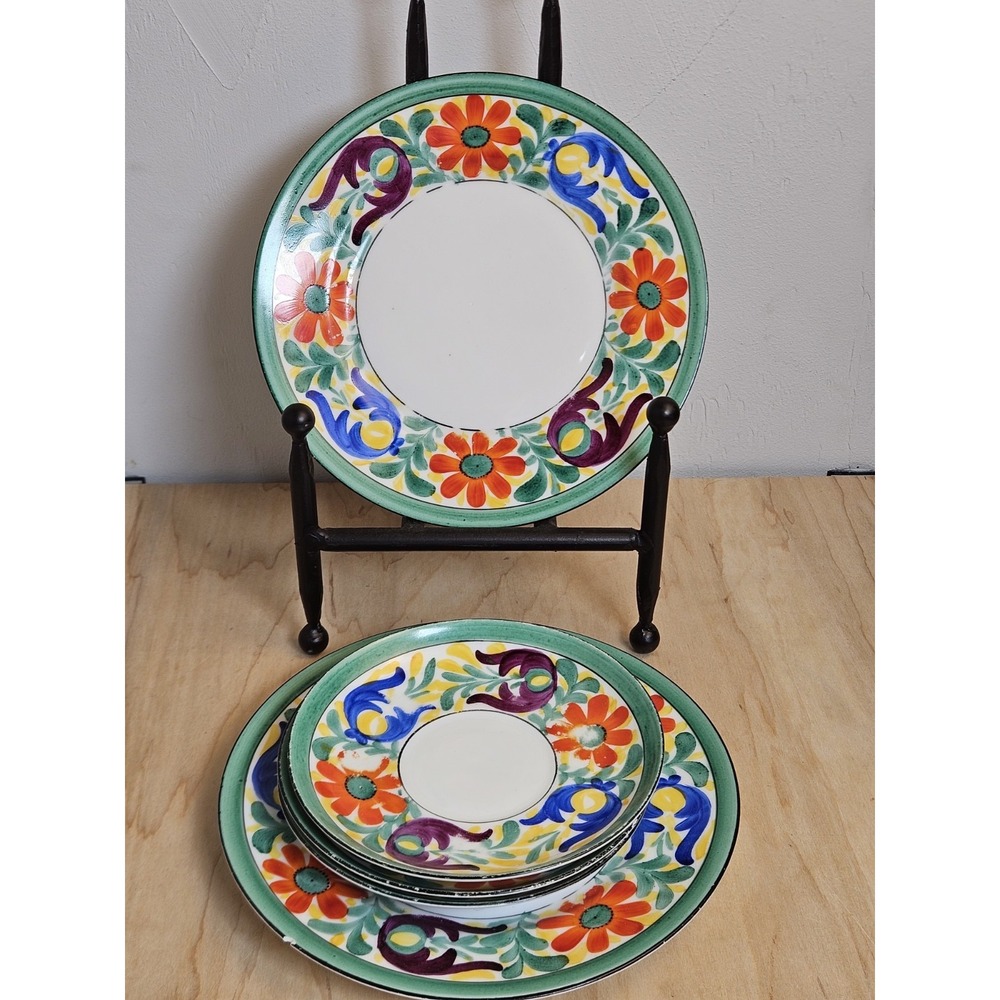 Vintage Czechoslovakia Hand Painted Moravian Plates & Saucers Lot 5 Floral